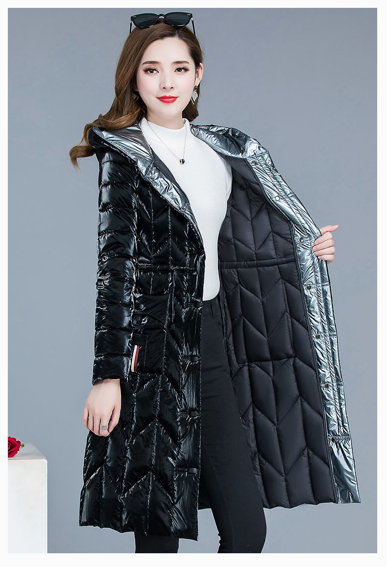 棉服女2020冬季新款韩版中长款长过膝亮面修身收腰棉衣棉袄潮