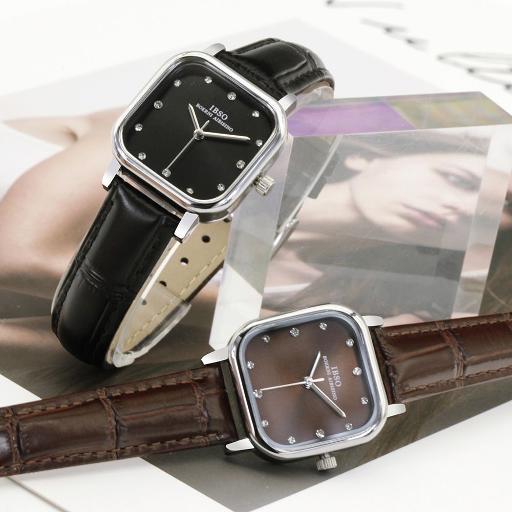 Ibso Genuine Small Square Watch Fashion Women's Belt Quartz Watch Tik Tok Live Stream Hot Sale