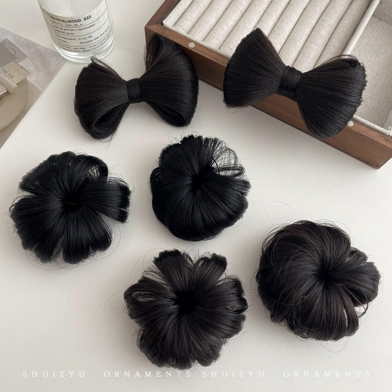 儿童丸子头发夹女2024新款鸭嘴夹假发蝴蝶结发饰发卡头饰花苞顶夹