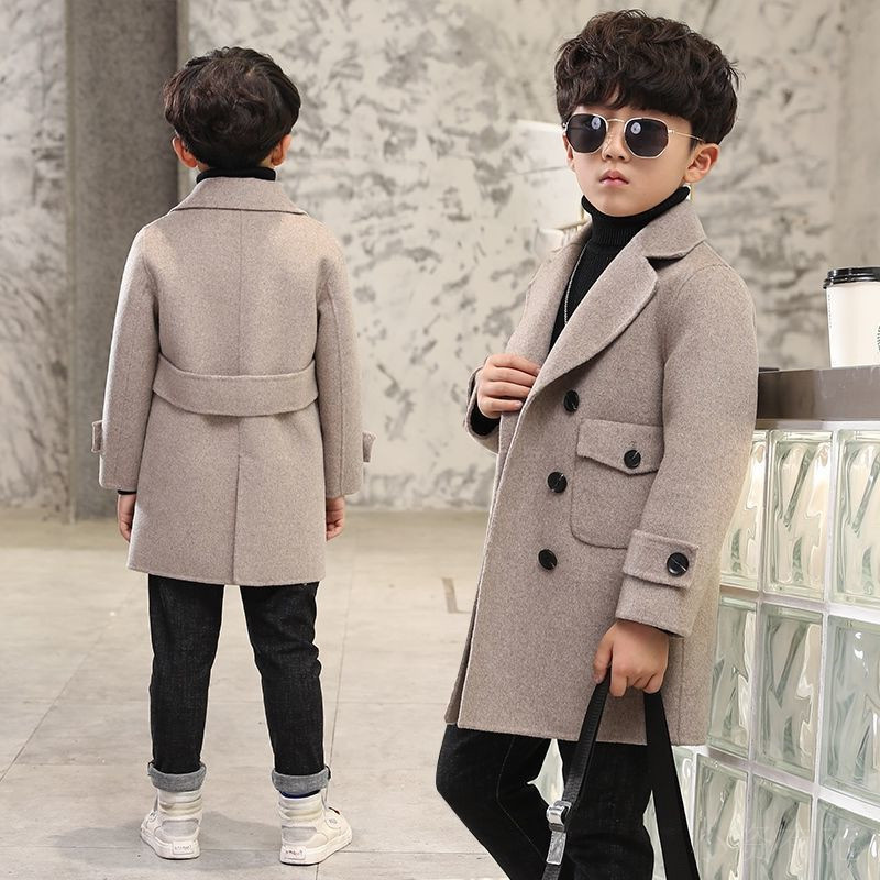 新款男童毛呢外套儿童中长款上衣加厚秋冬装韩版中大童呢子大衣潮