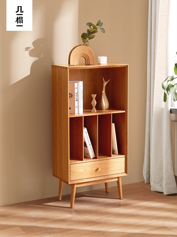 全实木书柜置物格子窄柜杂志小柜子立柜落地黑胡桃樱桃木