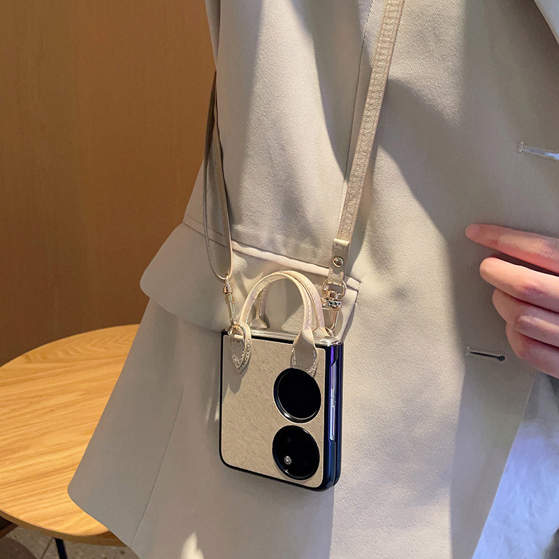 适用华为pocket 2手机壳pocket2折叠屏高档皮质斜挎挂绳背带女款