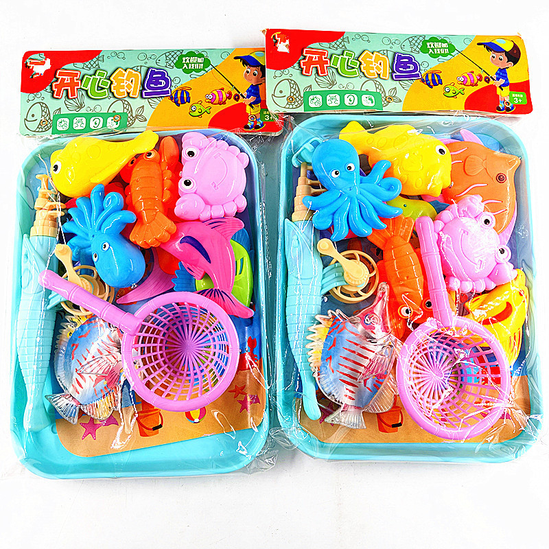 托盘装儿童磁性钓鱼玩具套装 双面透明鱼戏水家庭广场男女孩玩具