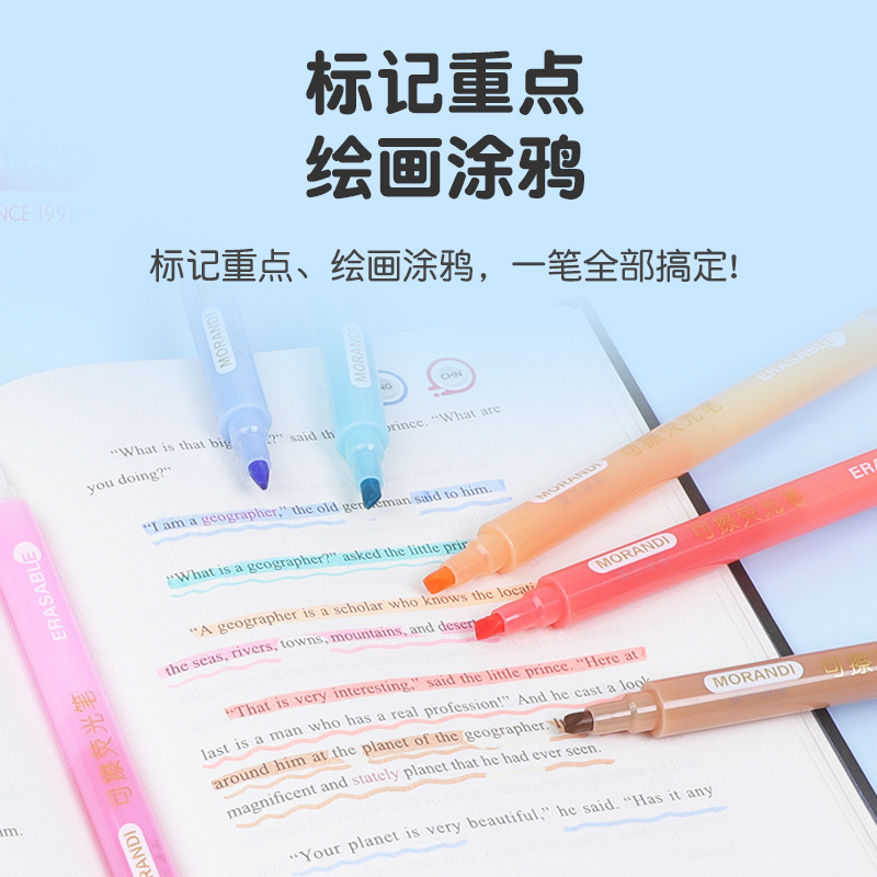 Tianhao Hd52 Morandi Double-Headed Erasable Eye Protection Fluorescent Pen Student Journal Key Mark Fluorescent Pen