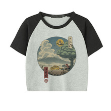 Totoro Crop Top短袖露脐上衣女夏美式复古小个子辣妹龙猫短袖T恤
