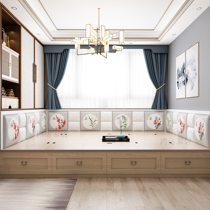 a524定 做榻榻米软包墙围电热炕围子软包中式床围防撞床头板软包