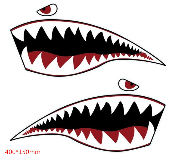 跨境 鲨鱼嘴车贴纸 鲨鱼牙齿车门侧门装饰拉花个性车贴 反光材料