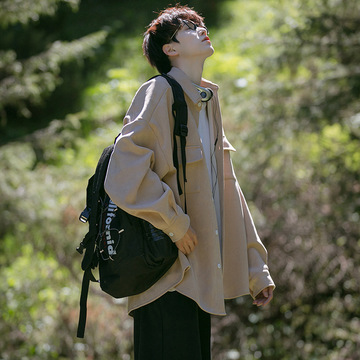 厂货直供 麂皮绒衬衫外套男日系cityboy男生宽松秋季工装夹克上衣