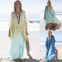 沙滩罩衫雪纺印花宽松长袍度假沙滩裙比基尼防晒衫泳衣女跨境XF75