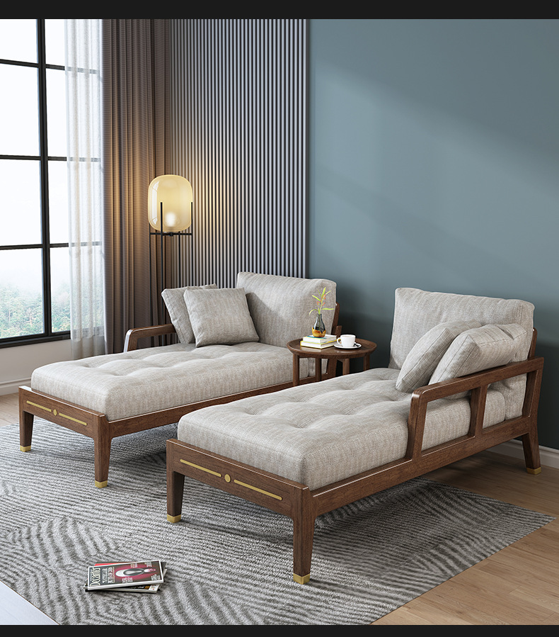 北欧实木贵妃榻沙发客厅布艺阳台休闲懒人简约现代单人贵妃椅躺椅