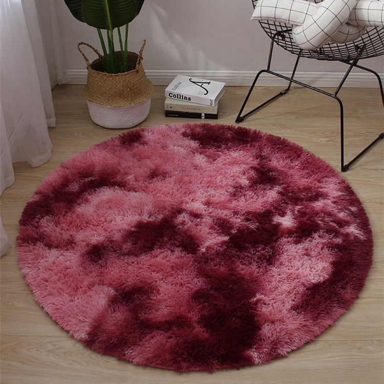 Factory Direct Sales Wholesale Tie-Dyed Silk round Filament Wool Living Room Coffee Table Sofa Bedroom Bed Front Floor Mat Fabric