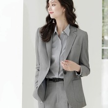 2024夏季女神范西装正装女职业套装上衣灰色面试高端外套时尚商务