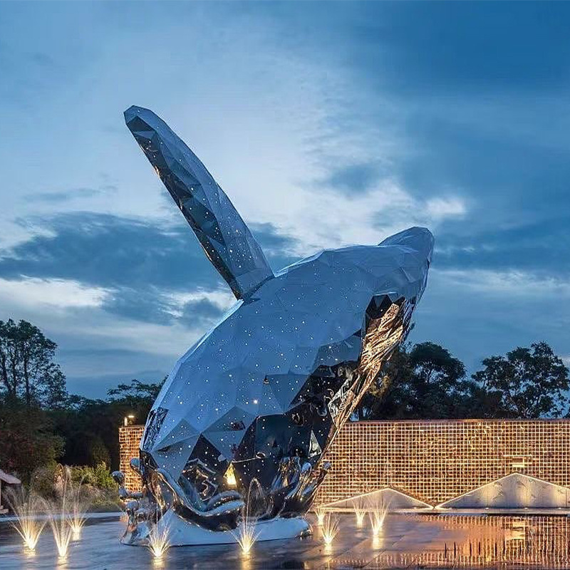 鲸鱼不锈钢雕塑大型城市地标广场景观装置公园吉祥物形象商场美陈