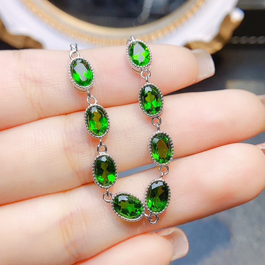 天然透辉石手链s925银女饰主石4*6欧美时尚潮流批发