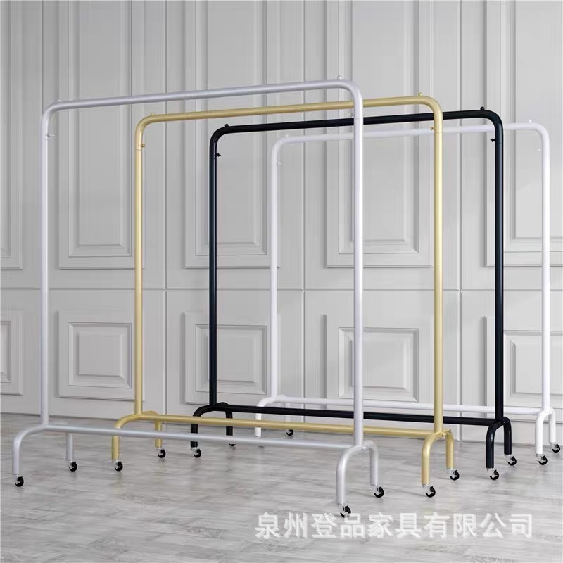 Clothing Store Display Rack Floor-Type Coat Hanger Live Clothes Hanger Single Rod Gantry Clothes Hanger Movable with Wheels