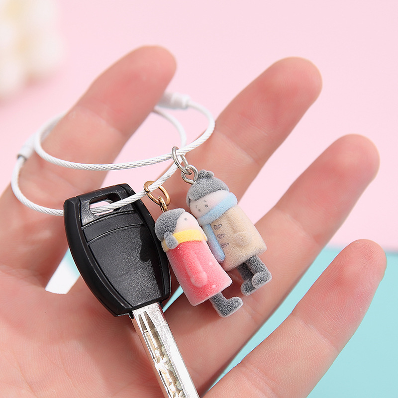 Korean Cute Cartoon Key Button Ins Style Students' Accessories DIY Creative Couple Keychain Pendant Small Gift