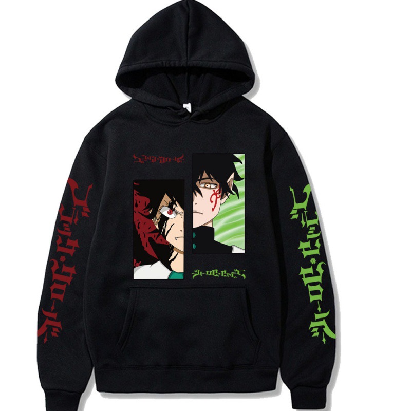 黑色四叶草阿斯塔优诺动漫加绒连帽衫跨境宽松卫衣anime hoodie