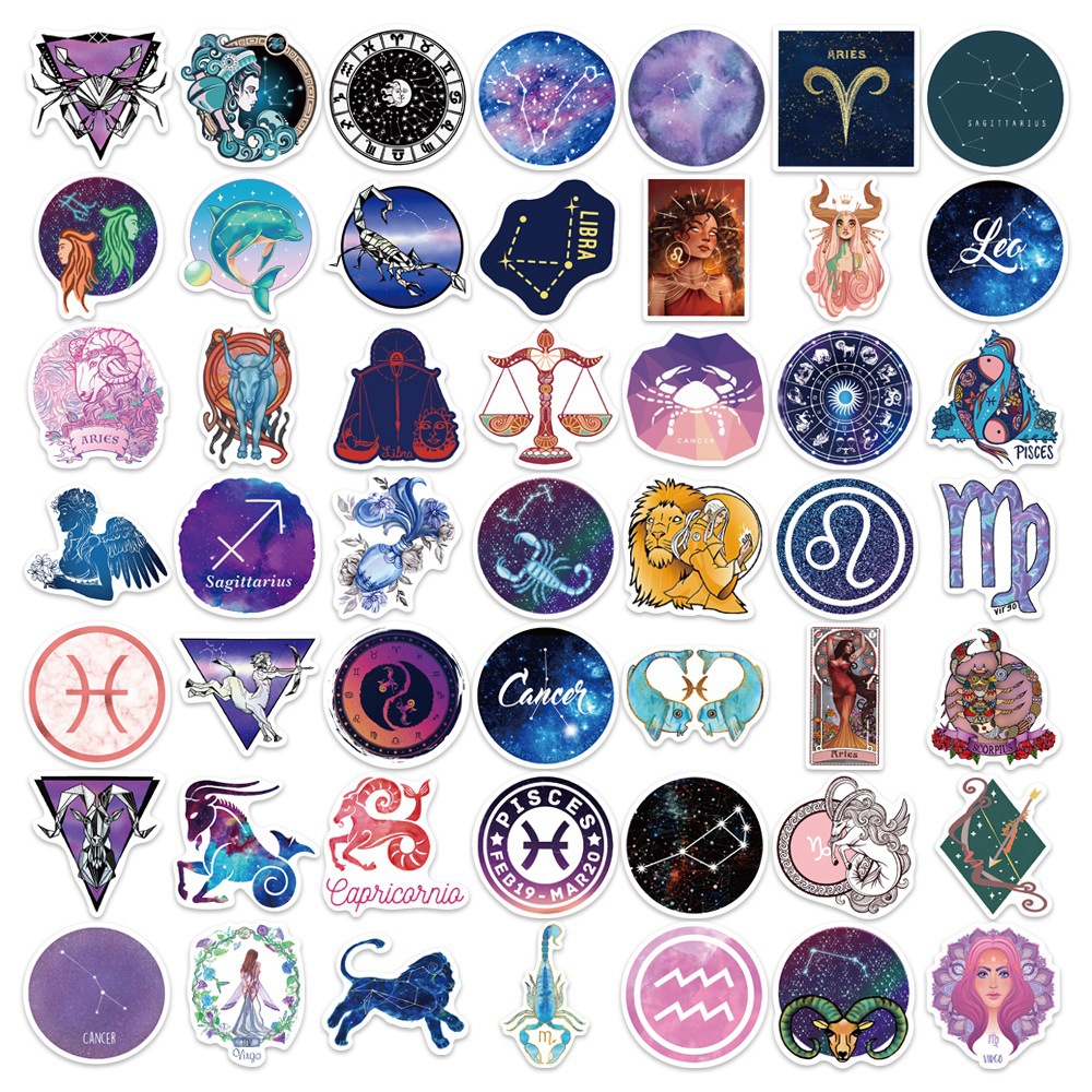 100张银河系十二星座涂鸦贴纸装饰行李箱笔记本梦幻防水可移贴画