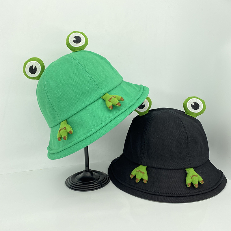可爱青蛙帽子女春夏季韩版百搭渔夫帽日系学生卡通防晒遮阳帽盆帽