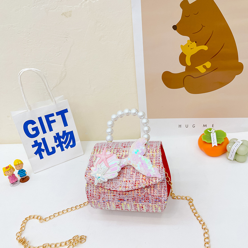 Pearl Tote Children's Bag Little Girl Princess Girl's Crossbody Bag Fashion Cartoon Fashion Cute Chain Accessories