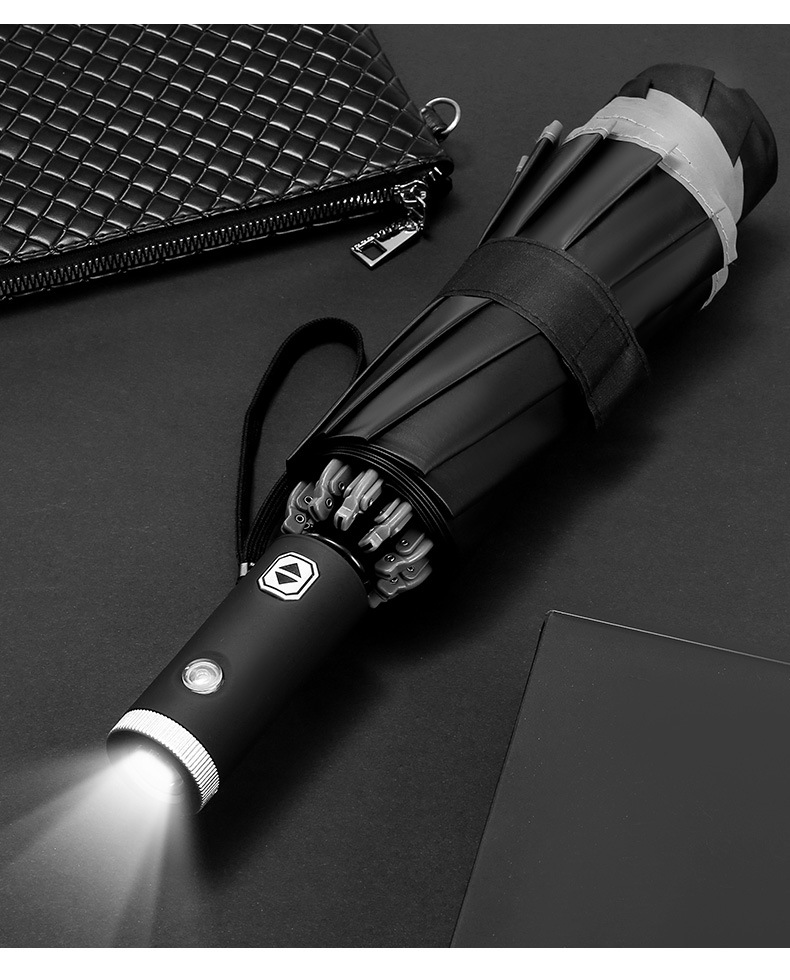 十骨全自动反向伞led手电筒包边反光折叠商务伞晴雨俩用伞广告伞