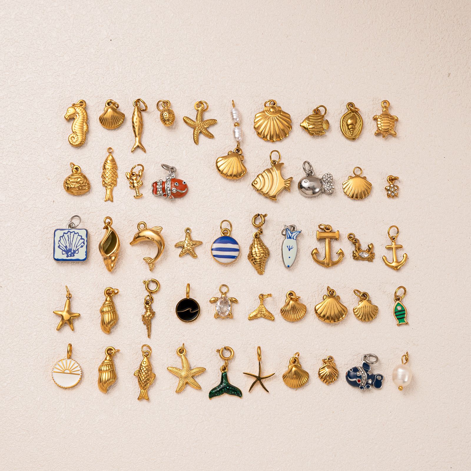 欧美跨境新款不锈钢海洋系列吊坠DIY配件炉内真空电镀18K金保色女