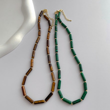 韩国小众复古设计感天然绿松石项链 几何天然石锁骨链颈链配饰品