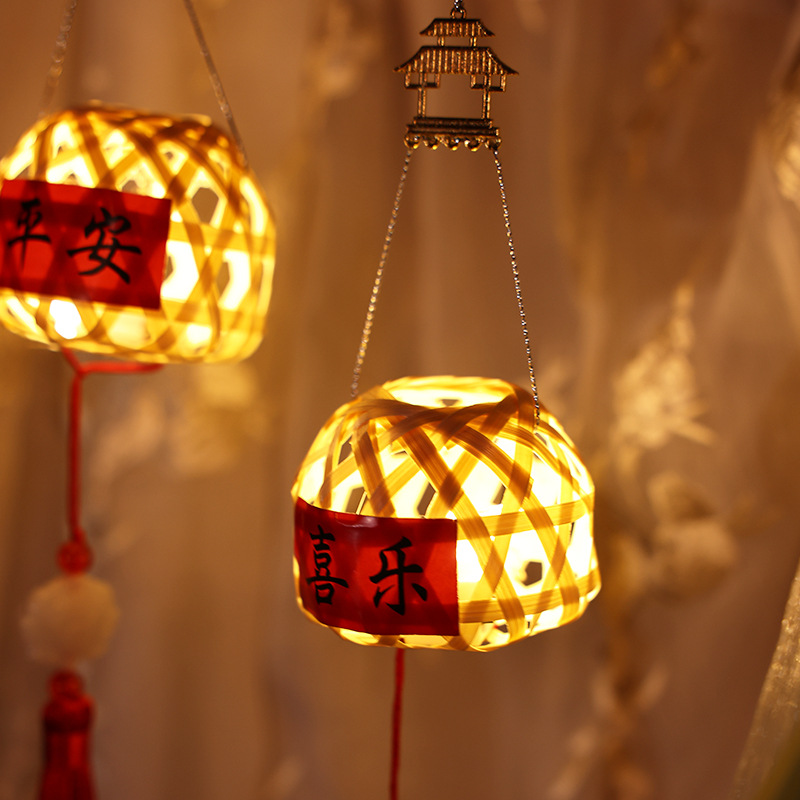 中秋手提小灯笼手工编制diy材料包国风竹编发光竹笼装饰挂饰道具