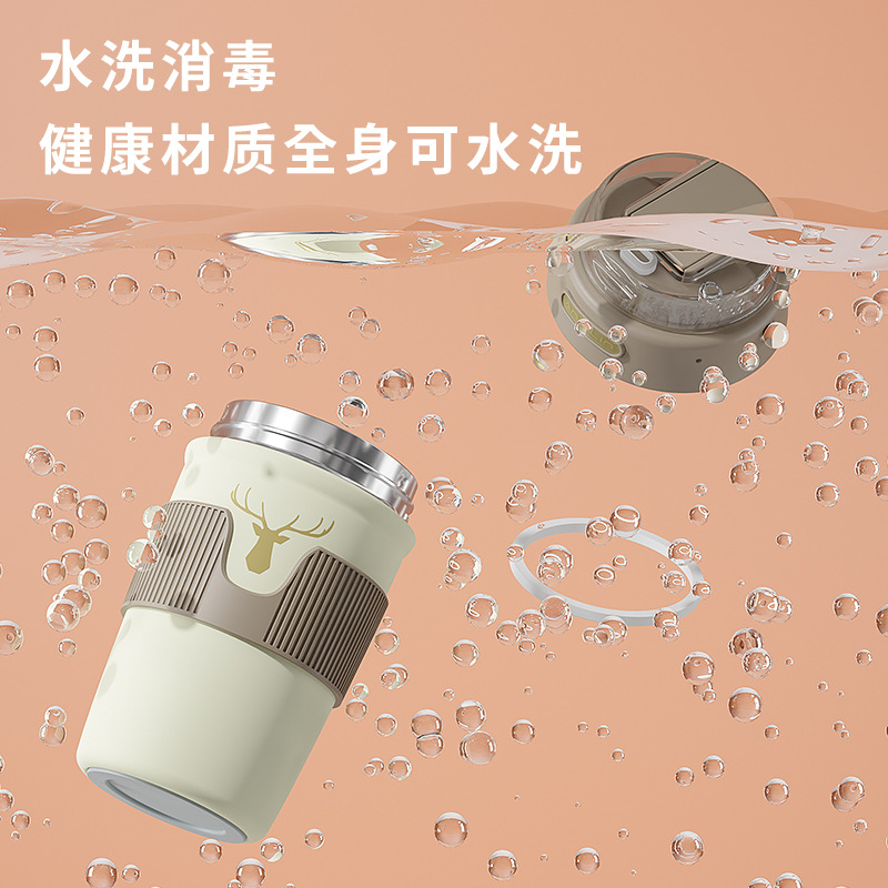 New Fashion Ins Double Drink Coffee Cup Car 316 Stainless Steel Vacuum Cup Good-looking Water Cup Internet Celebrity Cup with Straw