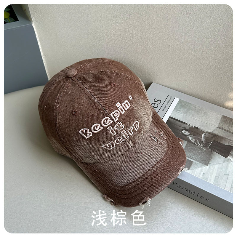 2024 New Ripped Denim Baseball Cap Men's Sun Protection Hat Korean Style All-Match Cotton Peaked Cap Women's Face-Looking Small