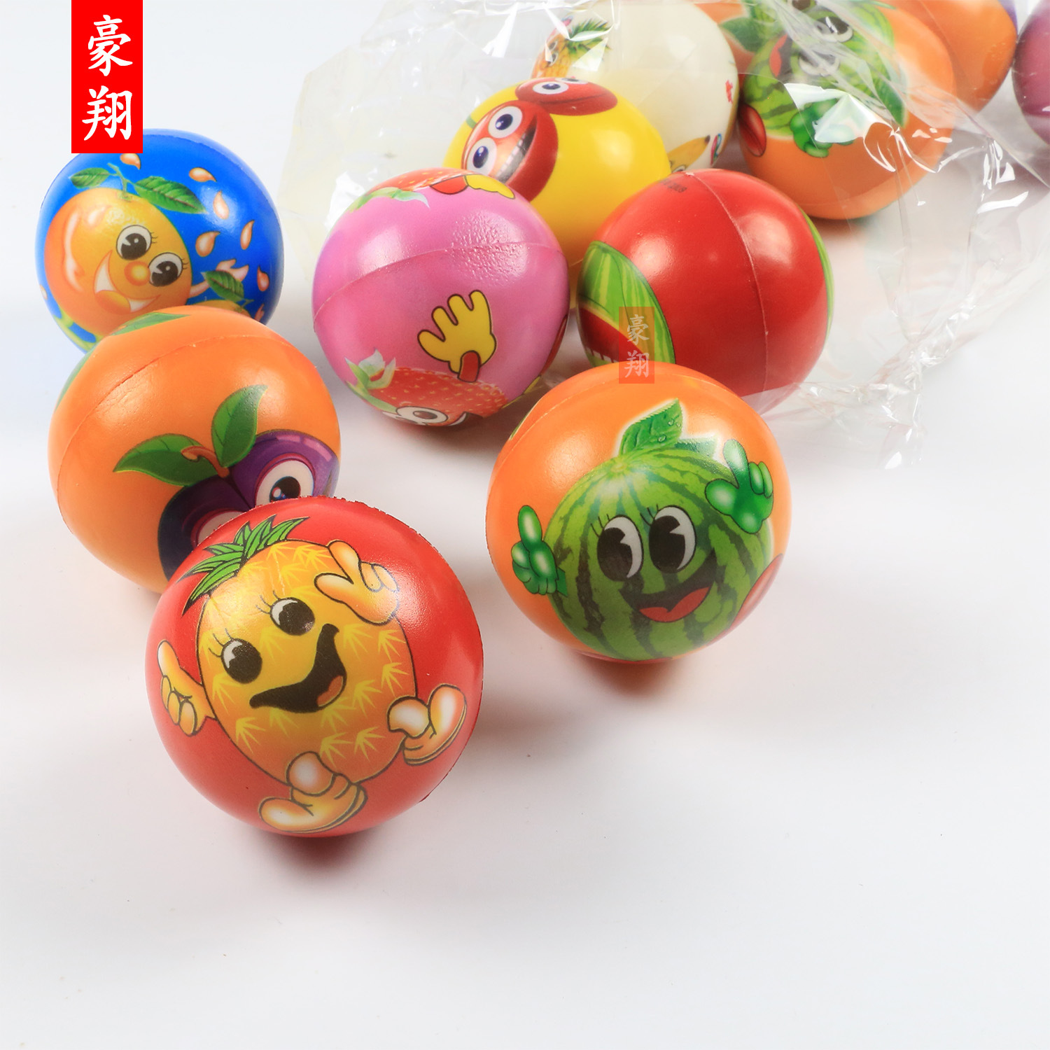 63mm水果表情压力球PU球批发笑脸发泡儿童益智玩具海绵发泄球厂家