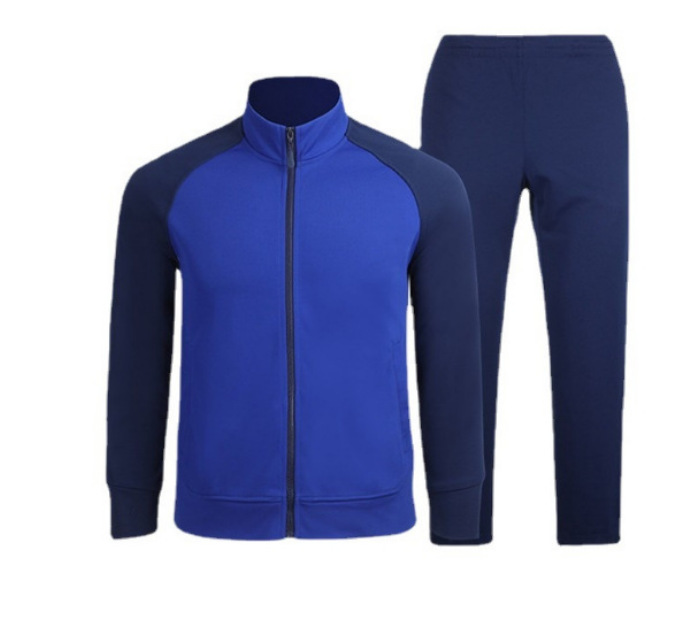 新款火焰蓝冬季加绒长袖体能训练服套装加绒跑步运动服蓝色作训服