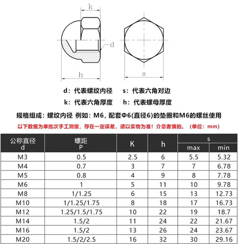 供应m3-m30系列 304不锈钢盖型螺母 din1587 装饰螺帽 盖型螺丝帽