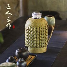 热水壶热水瓶家用竹编传统木塞茶室办公室保温瓶玻璃内胆水壶批发