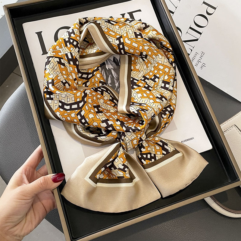 Spring and Summer Irregular Yellow Letter H Emulation Silk Scarf Small Scarf Neck Protection Women's Commuter Shirt Arm Bag