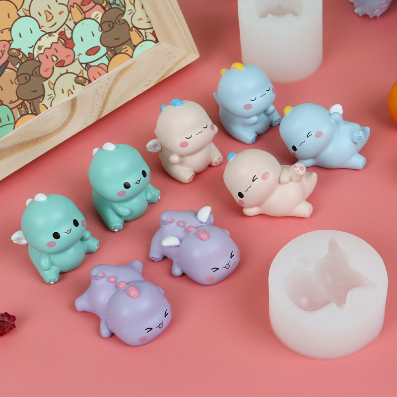 小恐龙咘咘硅胶模具可爱diy蛋糕树脂工艺品迷你摆件 石膏娃娃磨具