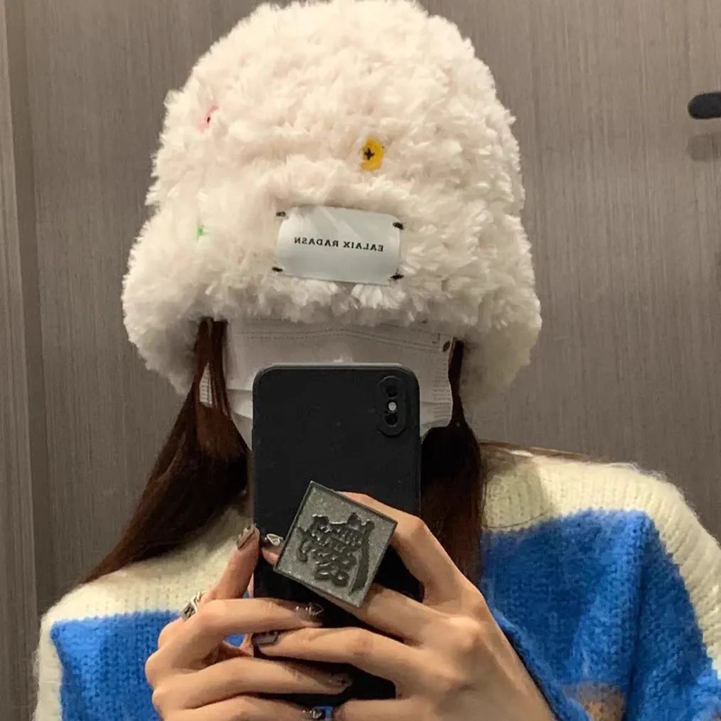 Winter New Hat Female Autumn Winter Plush Fisherman Hat Warm Furry Thickened Face Small Imitation Rabbit Fur Knitted Hat
