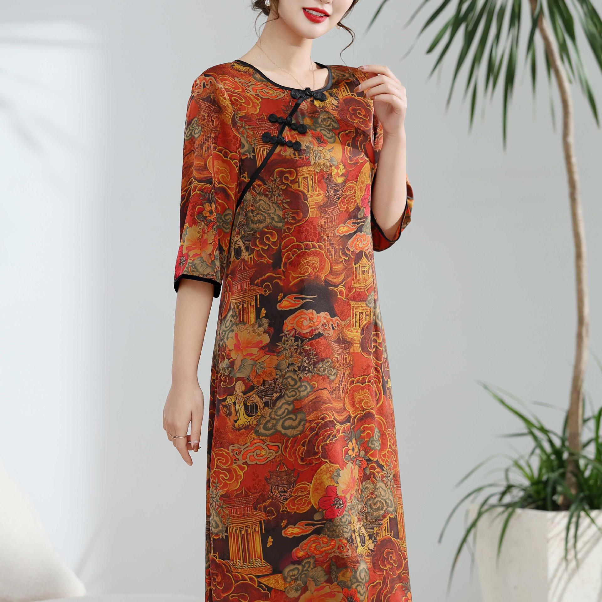 中年妈妈装古风气质夏装女盘扣质感优雅连衣裙改良旗袍实拍母亲节