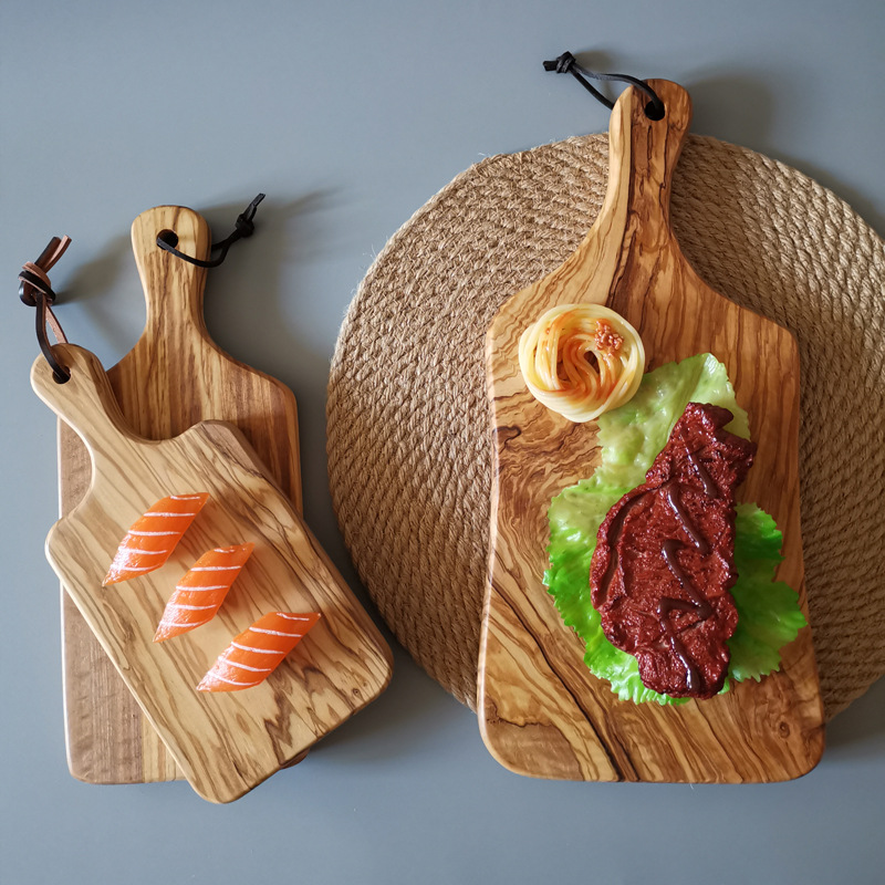 立端 橄榄木砧板菜板食物托板实木带皮绳牛排披萨西餐面包摆盘
