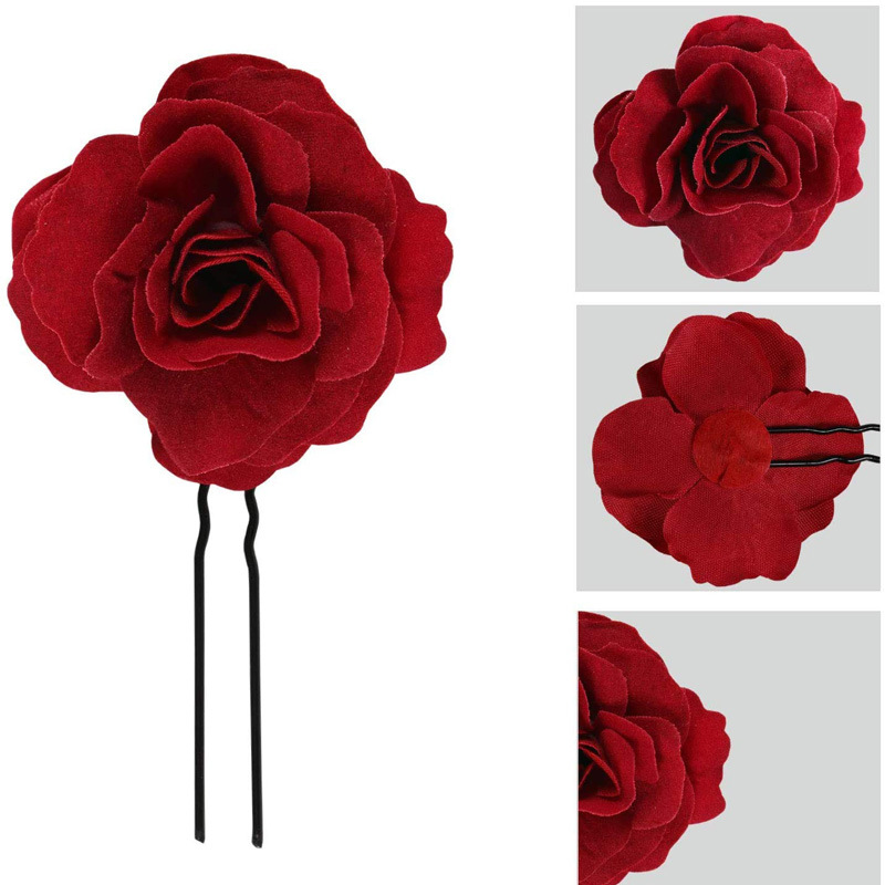 Hot Sale Rose Hairpin U-Clip Flannel Rose Hair Pin Bride Hair Braiding Headdress Flower