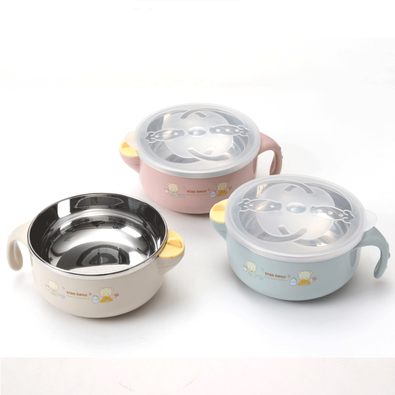 Tingli Children's Bowl Drop-Proof and Hot-Proof Babies' Tableware Set Baby Eating Solid Food Bowl Water Injection Thermal Insulation Bowl Stainless Steel