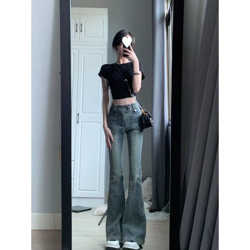 Jeans Women's High Waist Autumn New Style Hot Girl Design Sense Slim Fit Slimming Mop Pants High Street Fashion Wholesale