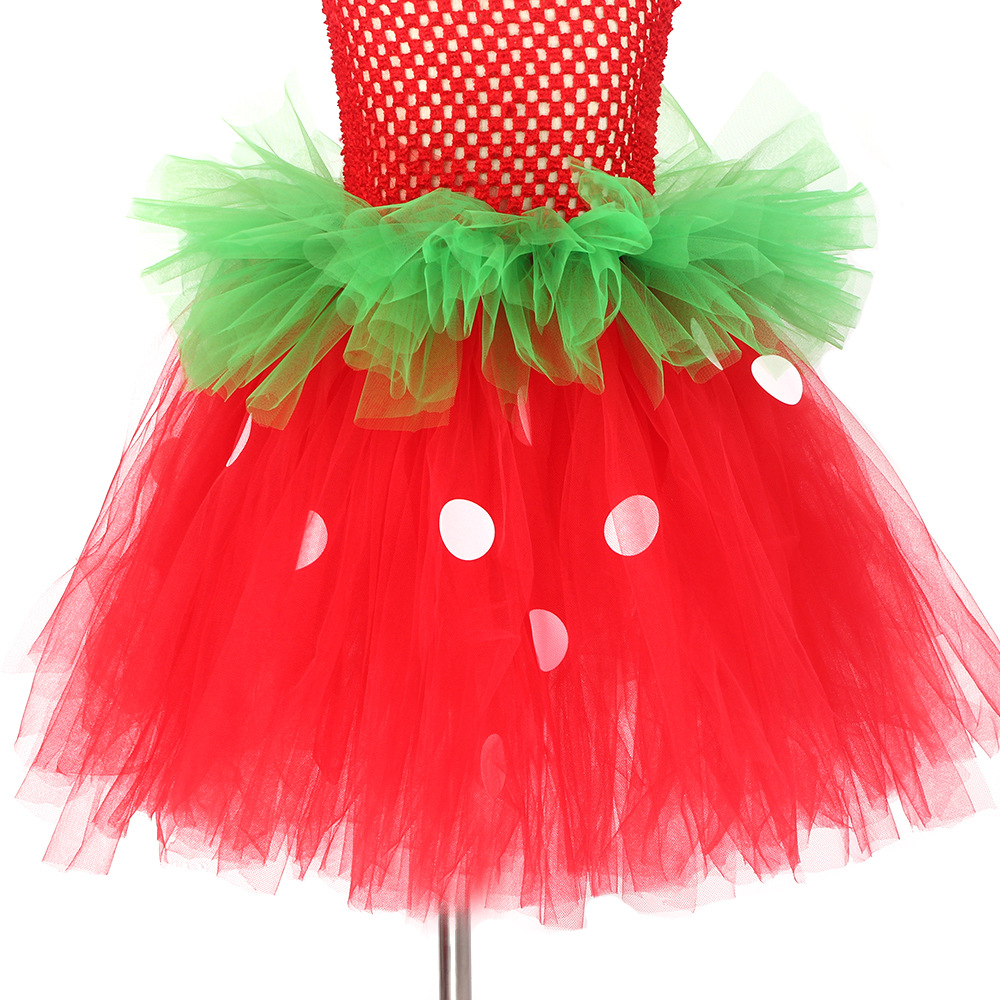 欧美童装草莓连衣裙女童圣诞新年派对表演服装儿童网纱蓬蓬公主裙