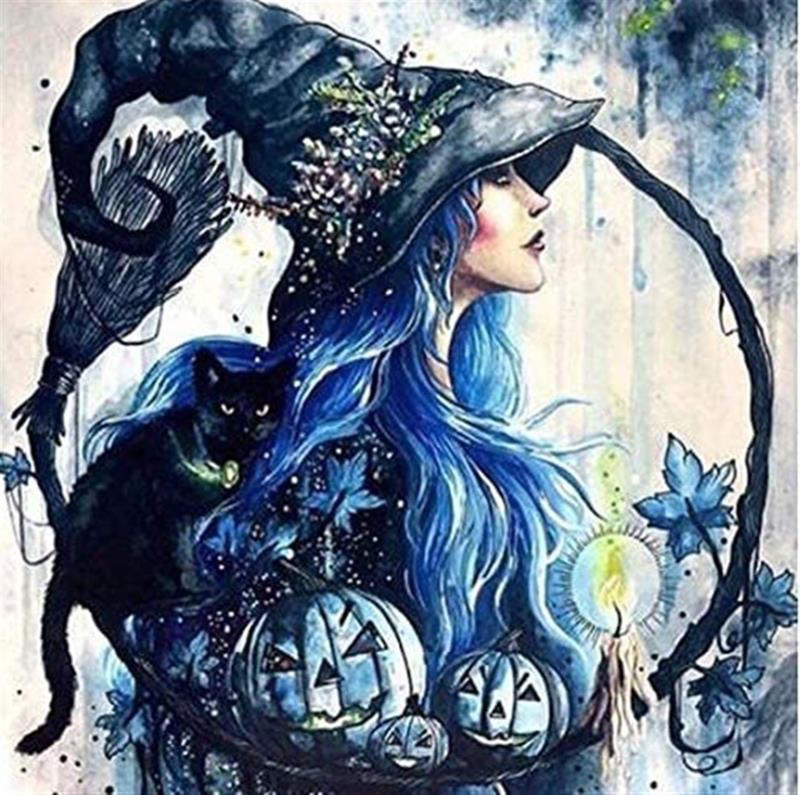 支持定个制批发diy女巫黑猫万圣节南瓜贴钻画十字绣