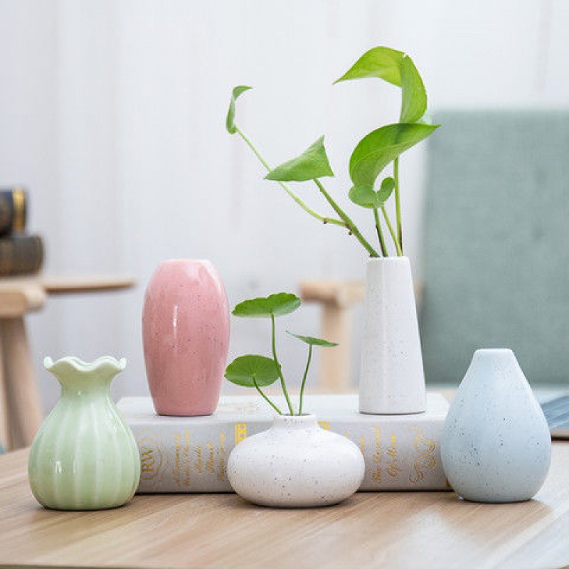 陶瓷小花瓶创意简约可爱小清新花瓶迷你水培绿萝插花装饰品摆件