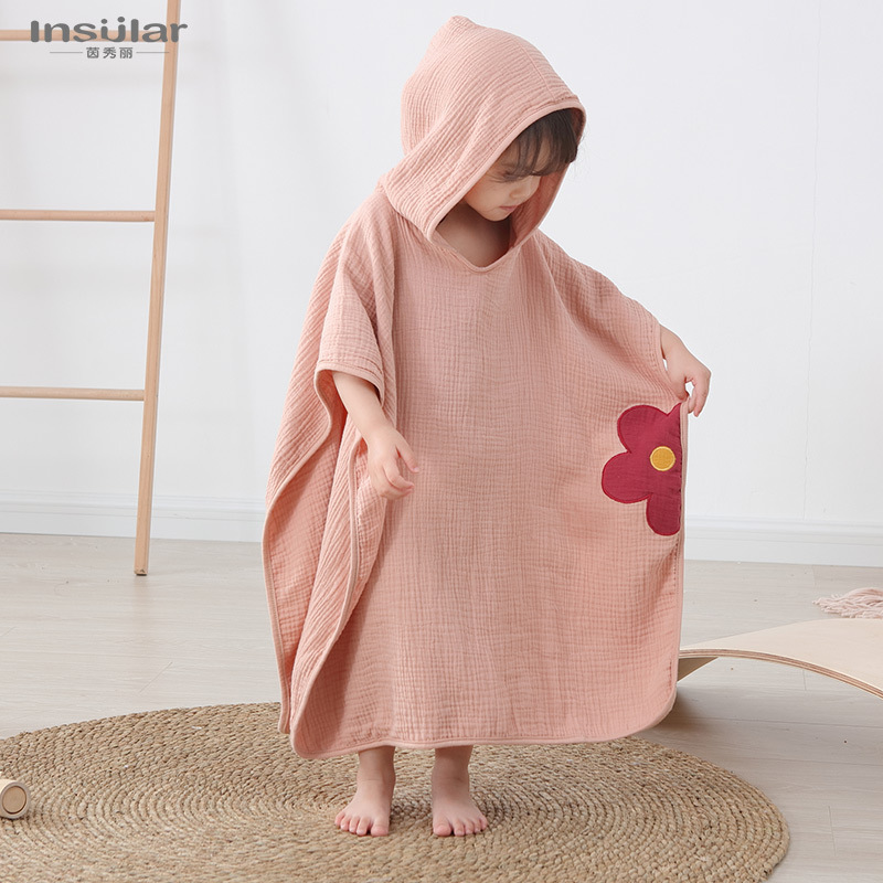 insular cotton gauze children can wear hooded hooded bath towel swimming hooded bathrobe children‘s beach towel cross-border