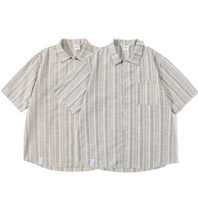 日系复古民族风条纹短袖衬衫男宽松文艺青年vintage工装半袖衬衣