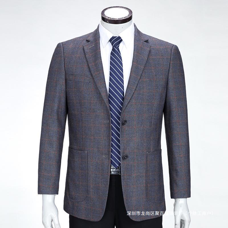 品牌商务休闲羊毛西装外套男春秋男士单件小西服中年男士单西上衣