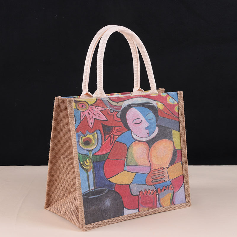 Customized Hessian Cloth Handbag Large Capacity Coated Waterproof Shopping Bag Hand Gift Bag Packaging Bag Printable Logo