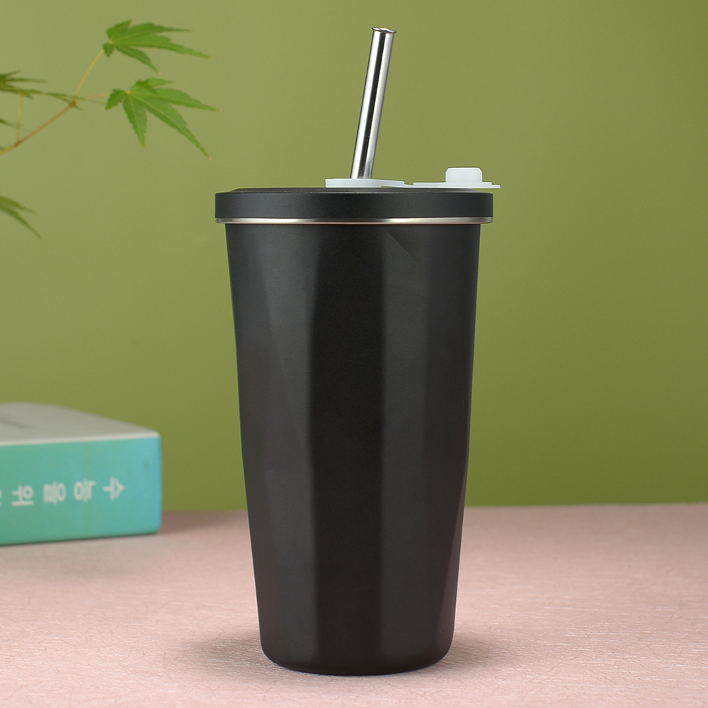 New Fashion Coffee Cup Creative Diamond Car Cup with Straw Solid Color 304 Stainless Steel Straw Vacuum Cup